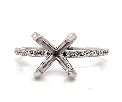 14K White Gold No Center .20ct TW Natural Round Brilliant Accent Ring with an X-shaped setting and a thin, diamond-accented band, perfect for proposals.