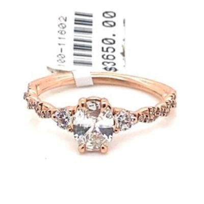 14K ROSE GOLD .58 CT OVAL H/SI1 NATURAL DIAMOND CENTER .40 CT TW NATURAL ROUND BRILLIANT DIAMOND ACCENT TWIST STYLE RING