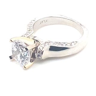 PLATINUM CZ CENTER (RBC) 0.65 CT NATURAL ROUND BRILLIANT DIAMOND ACCENT PAVE SET PROFILE STYLE RING