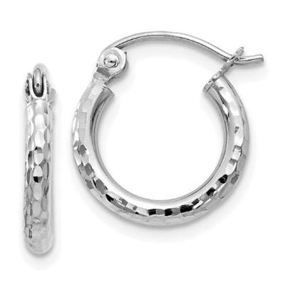 14K WHITE GOLD DIAMOND CUT 2MM HOOP EARRINGS