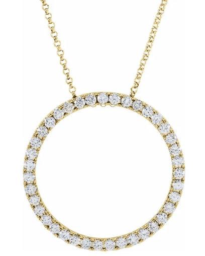 14K YELLOW GOLD 1 CT TW NATURAL ROUND BRILLIANT DIAMOND CIRCLE PENDANT WITH CHAIN