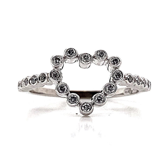 14K WHITE GOLD 1/4 CT TW NATURAL DIAMONDS BEZEL SET HEART RING