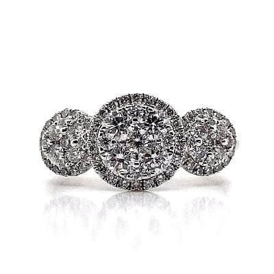 14K WHITE GOLD 1.20CT TW G/VS2 NATURAL DIAMOND CLUSTER STYLE THREE HALO ENGAGEMENT RING