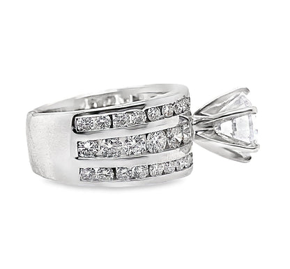 14K WHITE GOLD CZ CENTER (9 MM RBC) 2.65 CT TW NATURAL ROUND BRILLIANT DIAMOND ACCENT THREE ROW CHANNEL SET RING