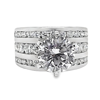 14K WHITE GOLD CZ CENTER (9 MM RBC) 2.65 CT TW NATURAL ROUND BRILLIANT DIAMOND ACCENT THREE ROW CHANNEL SET RING