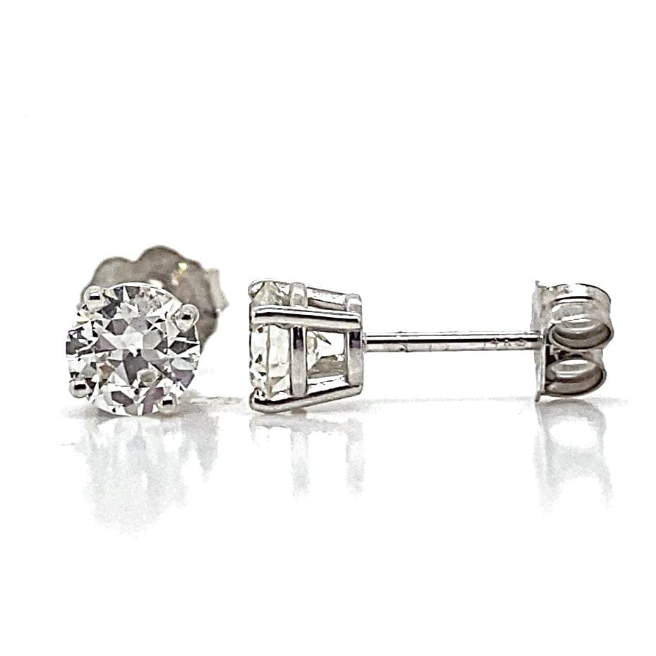 14K WHITE GOLD .90 CT TW NATURAL DIAMOND ROUND BRILLIANT H-I/SI2-3 FOUR PRONG BASKET STYLE STUD EARRINGS