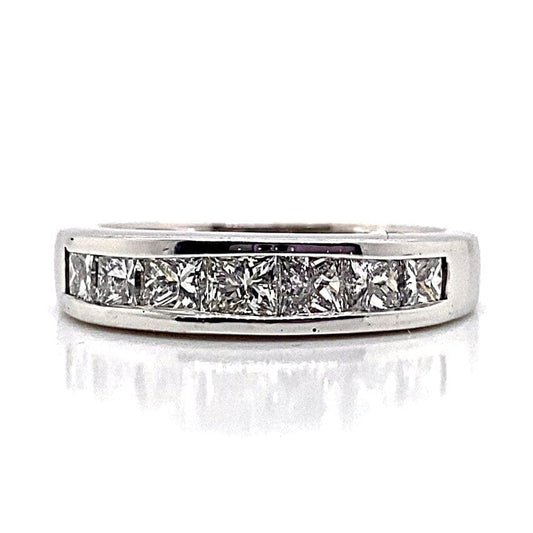 18K WHITE GOLD 1CT TW NATURAL PRINCESS DIAMOND SEVEN STONE MEN'S CHANNEL SET BAND