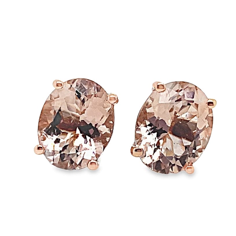 14K ROSE GOLD 5 CT TW OVAL MORGANITE STUD EARRINGS