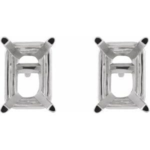 Earrings Sterling Silver 9x7 mm Emerald 4-Prong Lightweight Earring Mounting