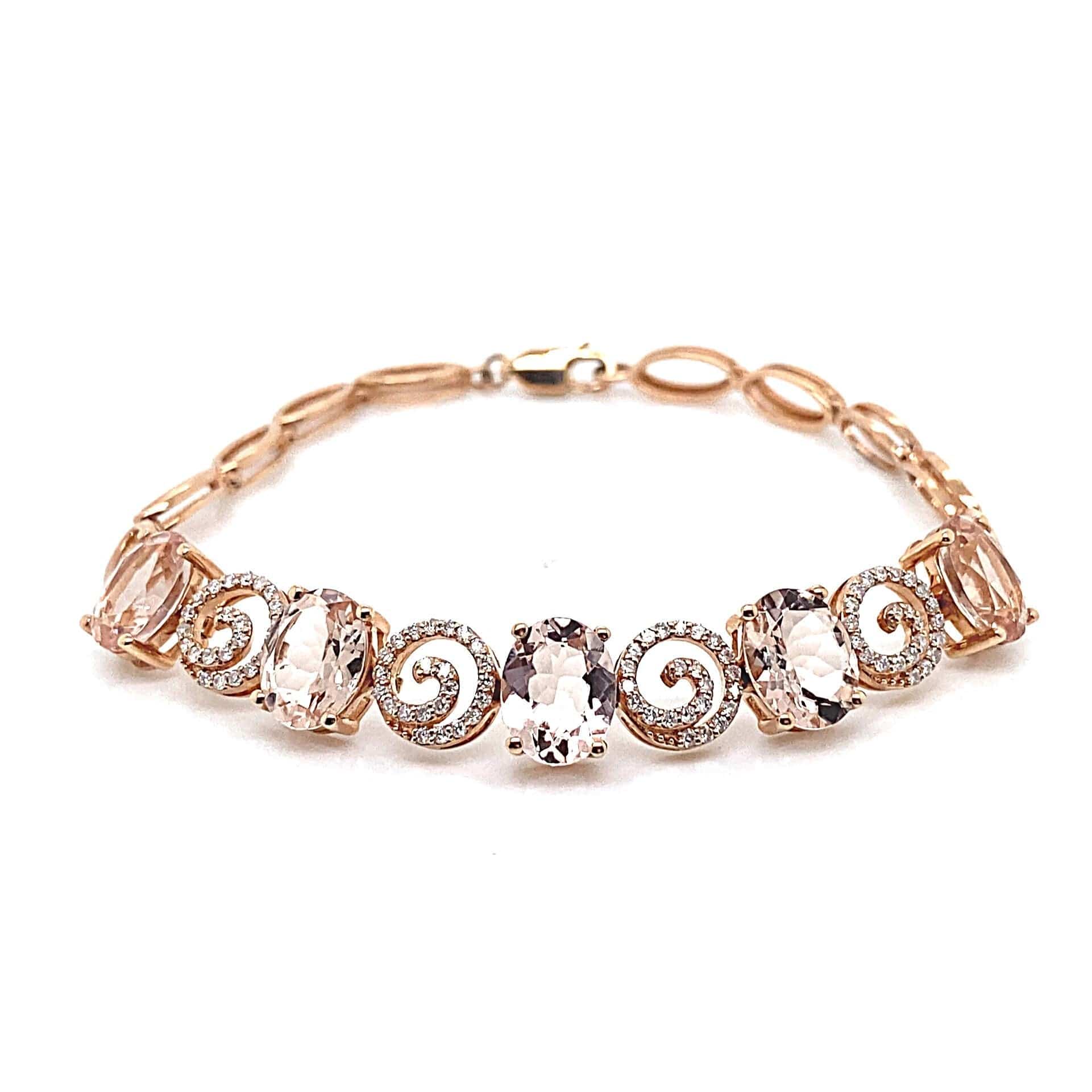 14K ROSE GOLD 7.81 CT TW OVAL MORGANITE .50 CT TW NATURAL ROUND BRILLIANT DIAMOND BRACELET