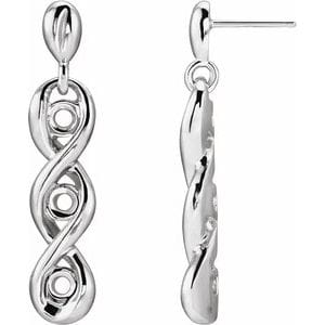 Earrings 14K White 4.1 mm Round Three-Stone Earring Mounting