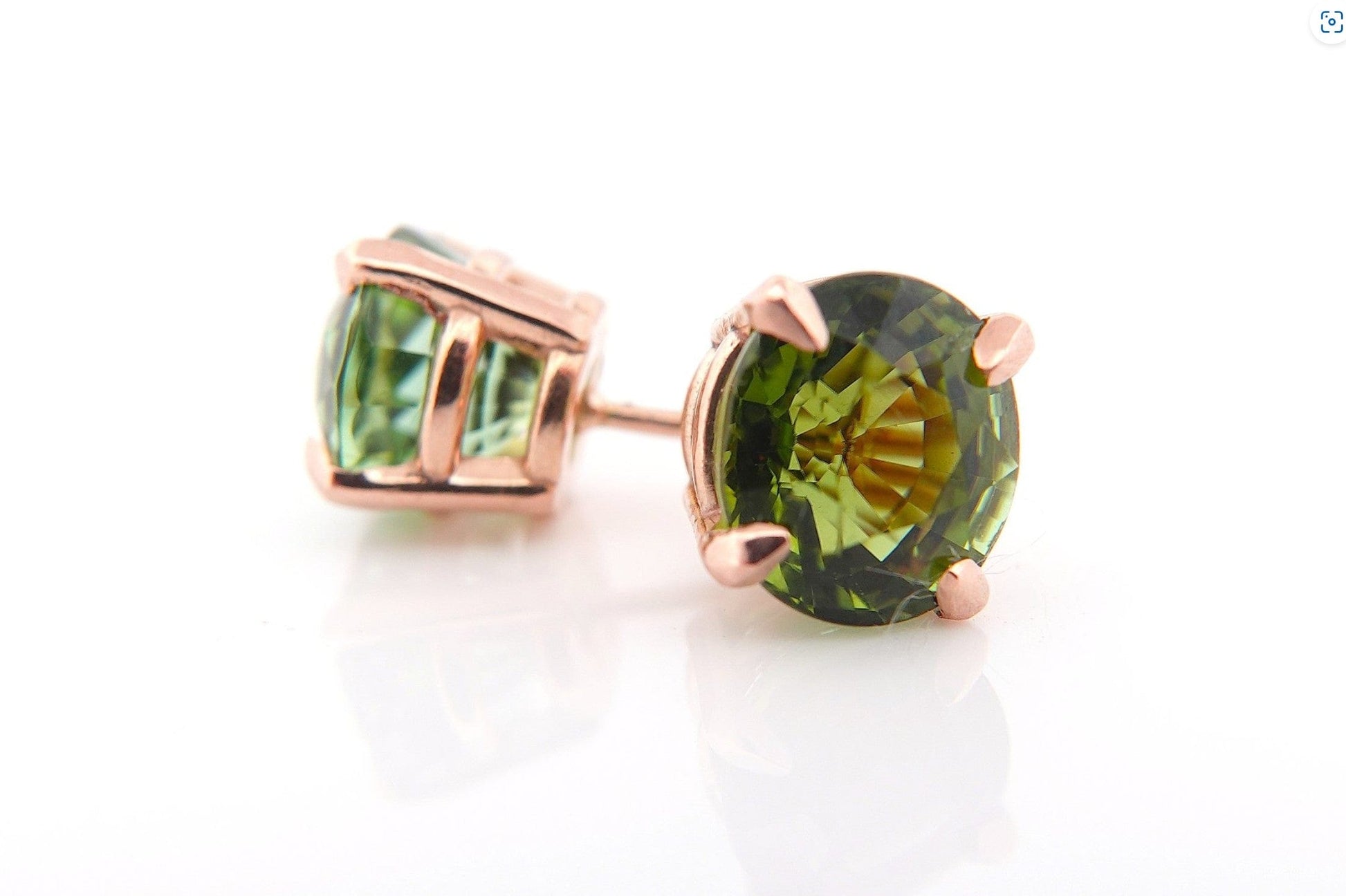 14KR 7X7.5MM GREEN TOURMALINE & DIAMOND STUD EARRINGS