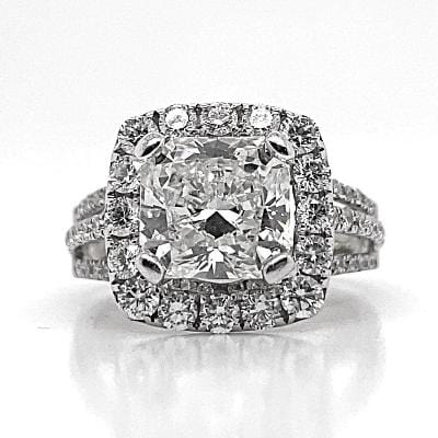 18K WHITE GOLD 3.02 CT NATURAL RADIANT CUT DIAMOND CENTER J/SI1 1.35 CT TW NATURAL ROUND BRILLIANT ACCENT  HALO STYLE RING