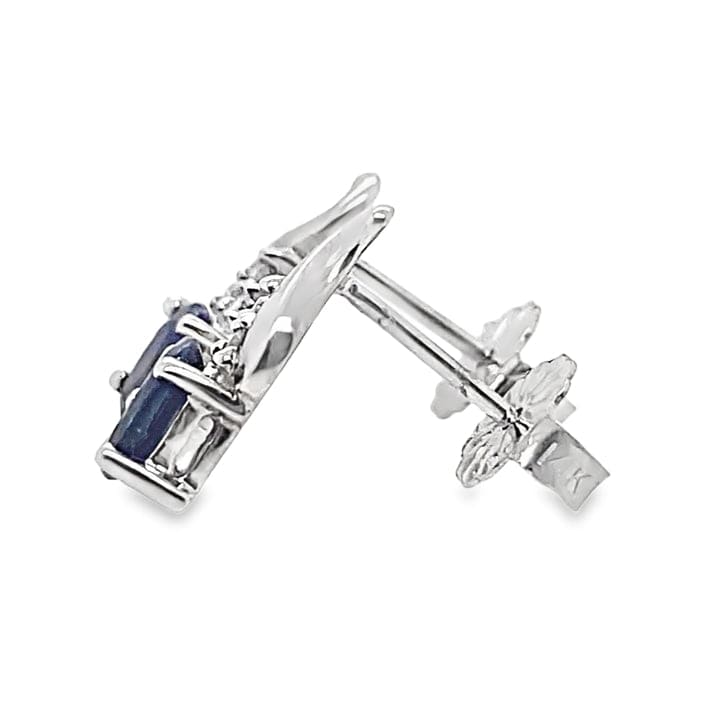 10K WHITE GOLD 0.42CT TW NATURAL OVAL BLUE SAPPHIRE CENTER .08CT TW NATURAL ROUND BRILLIANT DIAMOND STUD EARRINGS