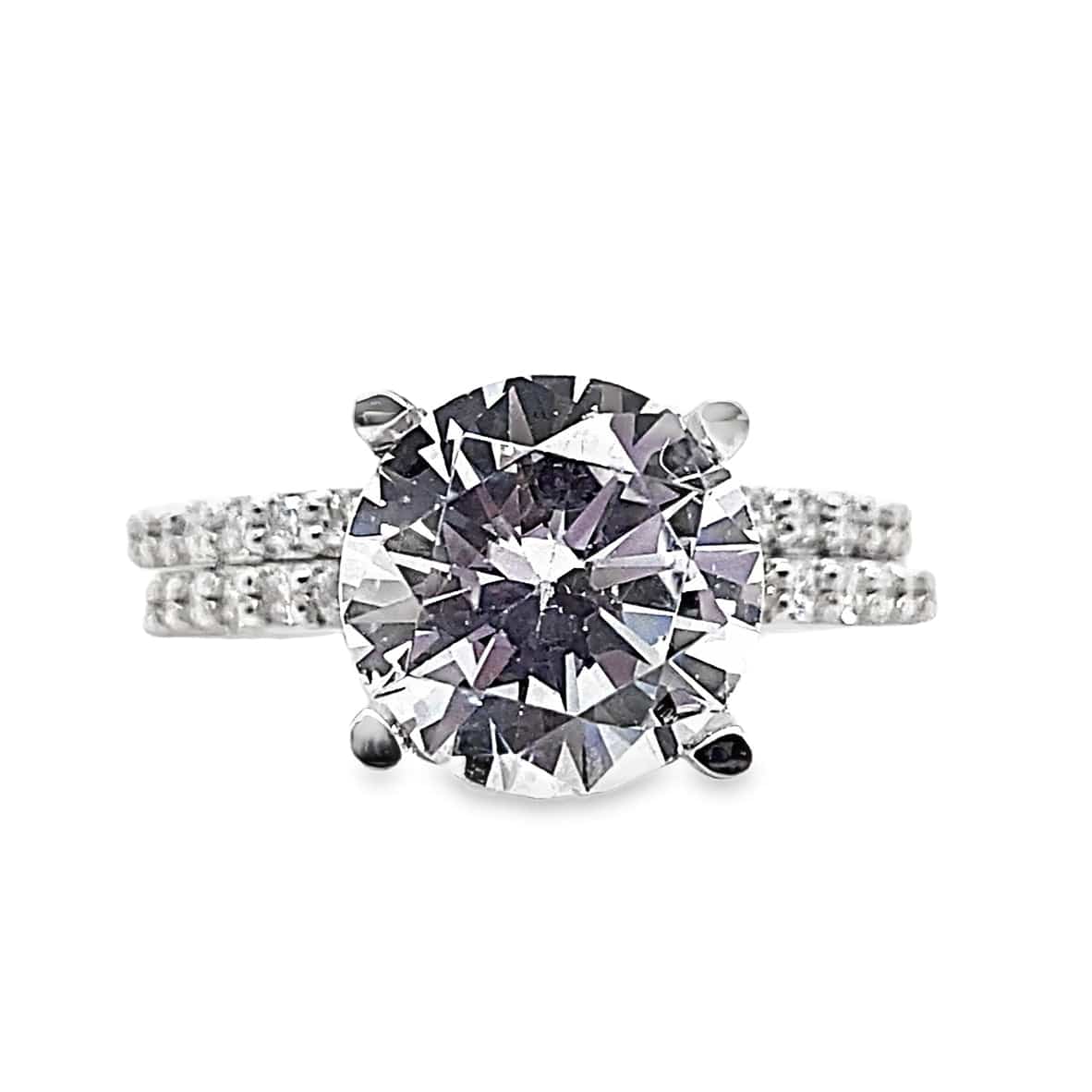 14K WHITE GOLD  CZ CENTER (9 MM RBC) .38CT TW NATURAL DIAMOND ACCENTS WITH A MATCHING .44CT TW NATURAL DIAMOND ACCENT BAND
