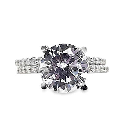 14K WHITE GOLD  CZ CENTER (9 MM RBC) .38CT TW NATURAL DIAMOND ACCENTS WITH A MATCHING .44CT TW NATURAL DIAMOND ACCENT BAND