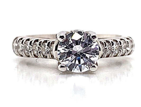 14K WHITE GOLD CZ CENTER (6.25 MM RBC) .78CT TW NATURAL ROUND BRILLIANT DIAMOND ACCENT FISHTAIL STYLE RING