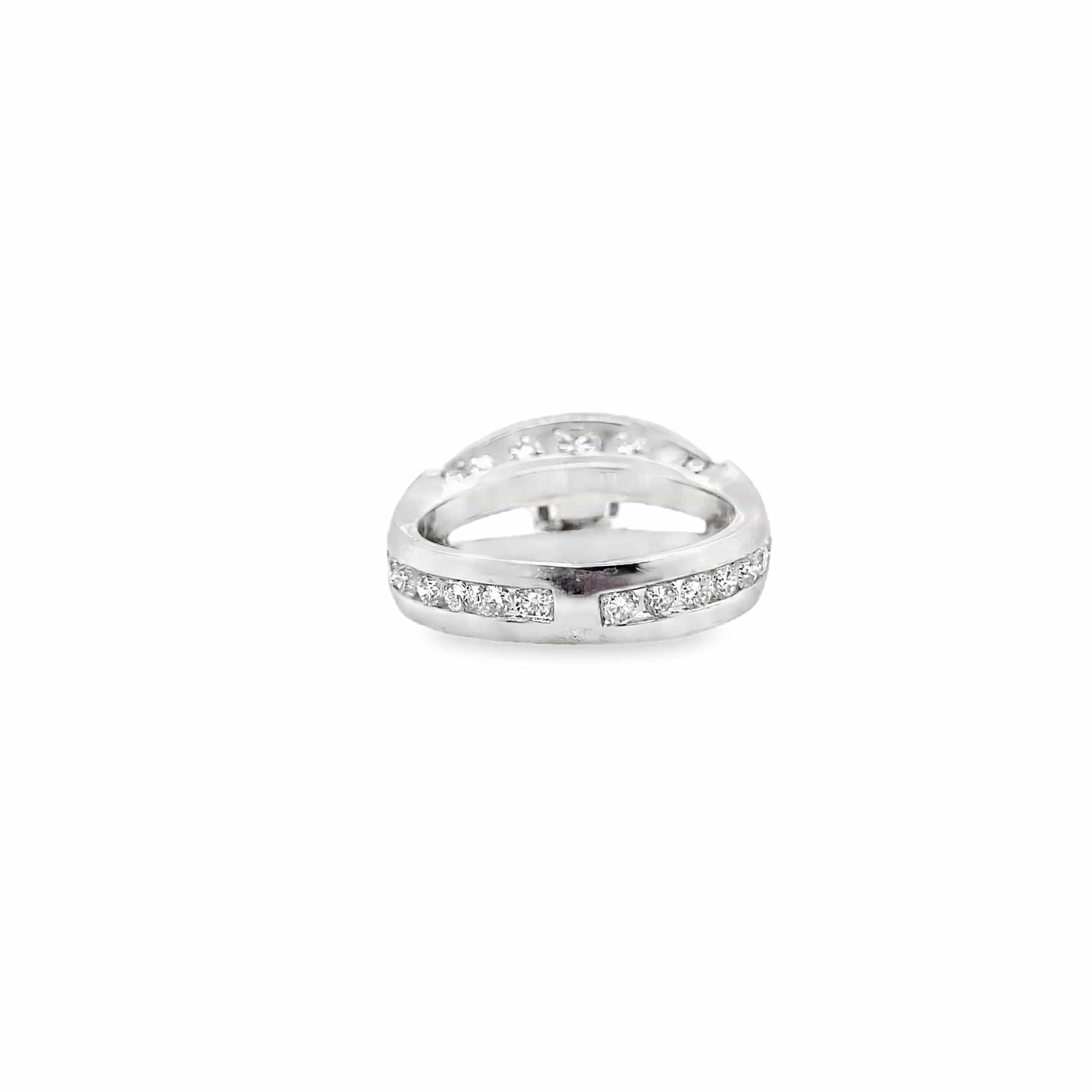 14K WHITE GOLD 6.5 MM ROUND BRILLIANT MOISSANITE CENTER 1.65 CT TW NATURAL ROUND BRILLIANT DIAMOND ACCENT RING