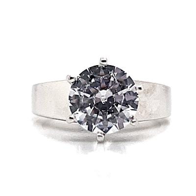 14K WHITE GOLD CZ CENTER (8MM RBC) FLAT CATHEDRAL SOLITAIRE STYLE RING