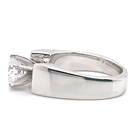 14K WHITE GOLD CZ CENTER (7.5 MM RBC) CATHEDRAL STYLE SOLITAIRE WITH A SQUARE SHANK