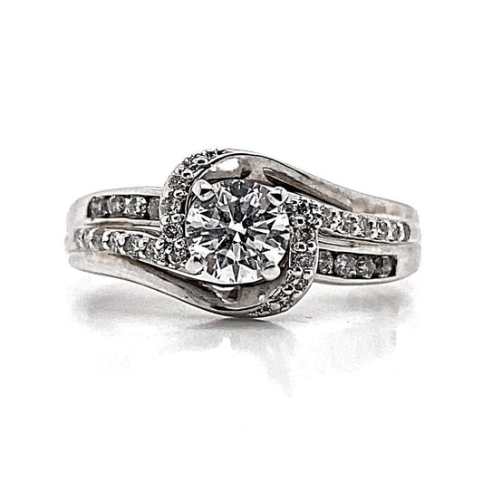 14K WHITE GOLD 1/2 CT NATURAL ROUND BRILLIANT DIAMOND CENTER I/SI1  1/3 CT TW NATURAL ROUND BRILLIANT ACCENT  ENGAGEMENT STYLE RING