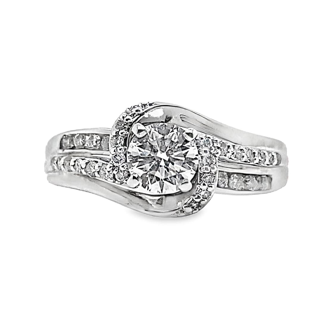 14K WHITE GOLD 1/2 CT DIAMOND ENGAGEMENT RING I/SI1 1/3 CT ACCENTS