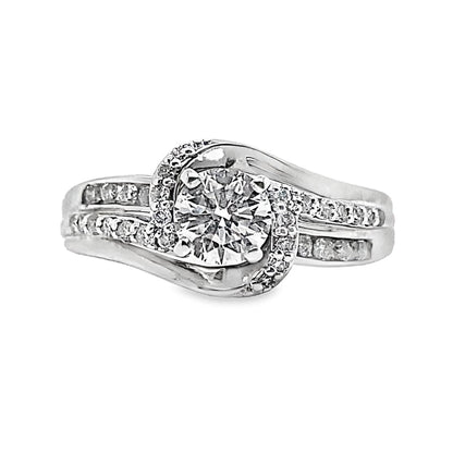 14K WHITE GOLD 1/2 CT DIAMOND ENGAGEMENT RING I/SI1 1/3 CT ACCENTS