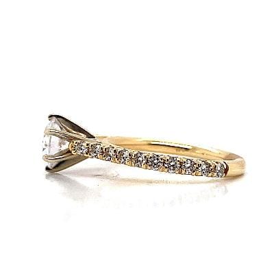 14 K YELLOW GOLD CZ CENTER (6.5 MM RBC) .45 CT TW NATURAL ROUND BRILLIANT ACCENT FRENCH SET PAVE STYLE RING