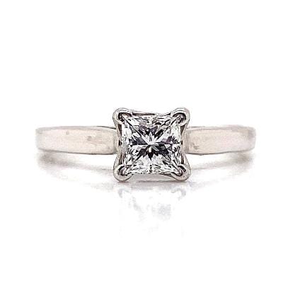 14K WHITE GOLD .52 CT G/VS2 NATURAL PRINCESS CUT DIAMOND SOLITAIRE RING