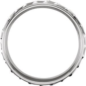 Rings 14K White 6.75 mm Milgrain Edge Diagonal Grooved Comfort-Fit Half Round Band Size 8