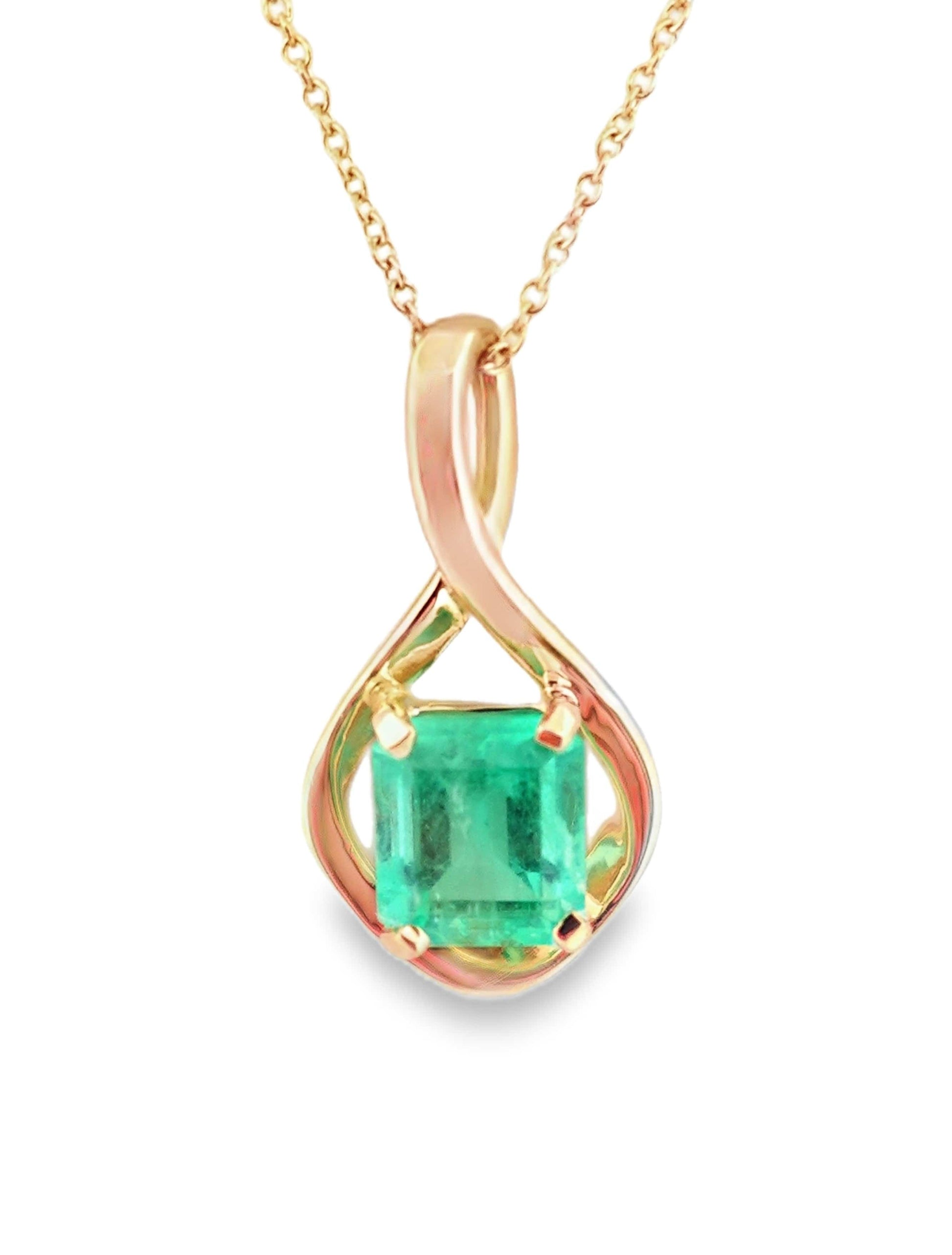14KY 1.92CT EMERALD CUT A QUALITY EMERALD PENDANT