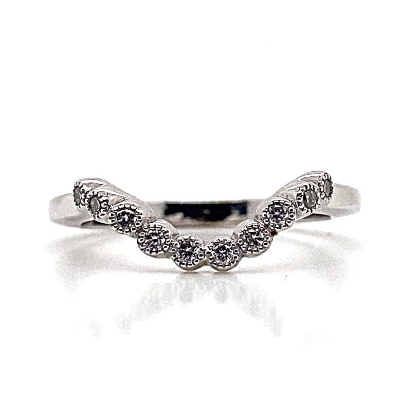 14K WHITE GOLD .20 CT TW NATURAL DIAMOND MILGRAIN CURVED BEZEL LADIES WEDDING BAND