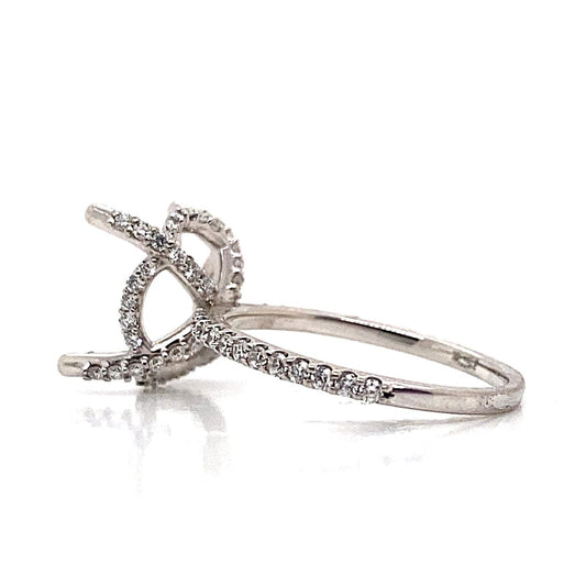 14K WHITE GOLD NO CENTER (12X10 MM OVAL) .45 CT TW NATURAL ROUND BRILLIANT DIAMOND ACCENT HIDDEN HALO STYLE RING