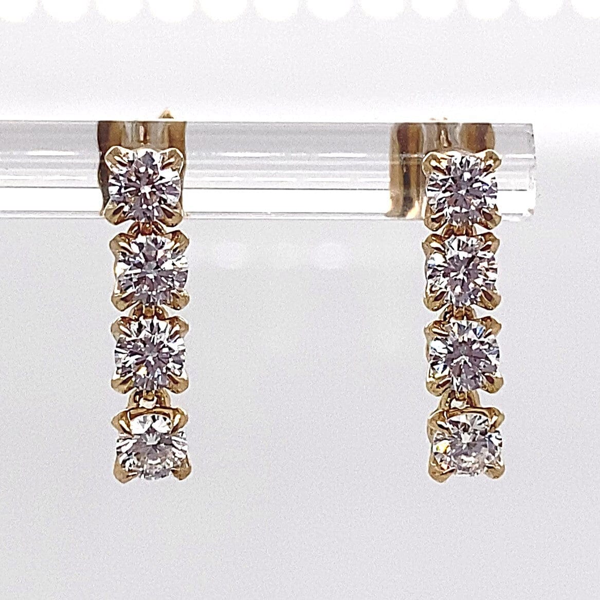 10K YELLOW GOLD 1.12CT TW ROUND BRILLIANT LAB GROWN DIAMOND PRONG SET LINE STYLE EARRINGS