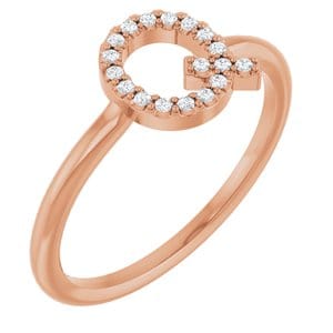 14K ROSE .08 CTW NATURAL DIAMOND INITIAL Q RING