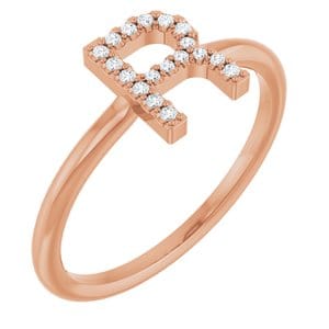 14K ROSE .06 CTW NATURAL DIAMOND INITIAL R RING