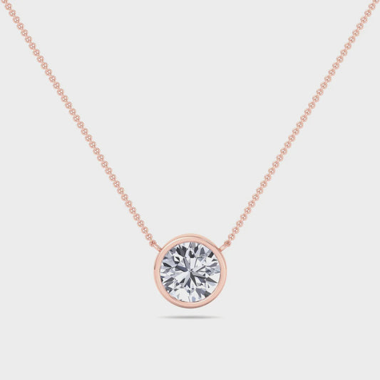 14K ROSE GOLD 1/10 CT NATURAL ROUND BRILLIANT DIAMOND BEZEL SET NECKLACE