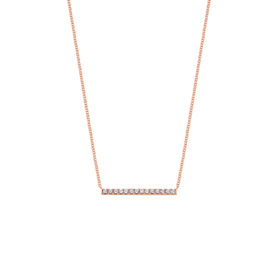 14k rose gold 1/8 ct tw round brilliant lab grown diamond bar style necklace