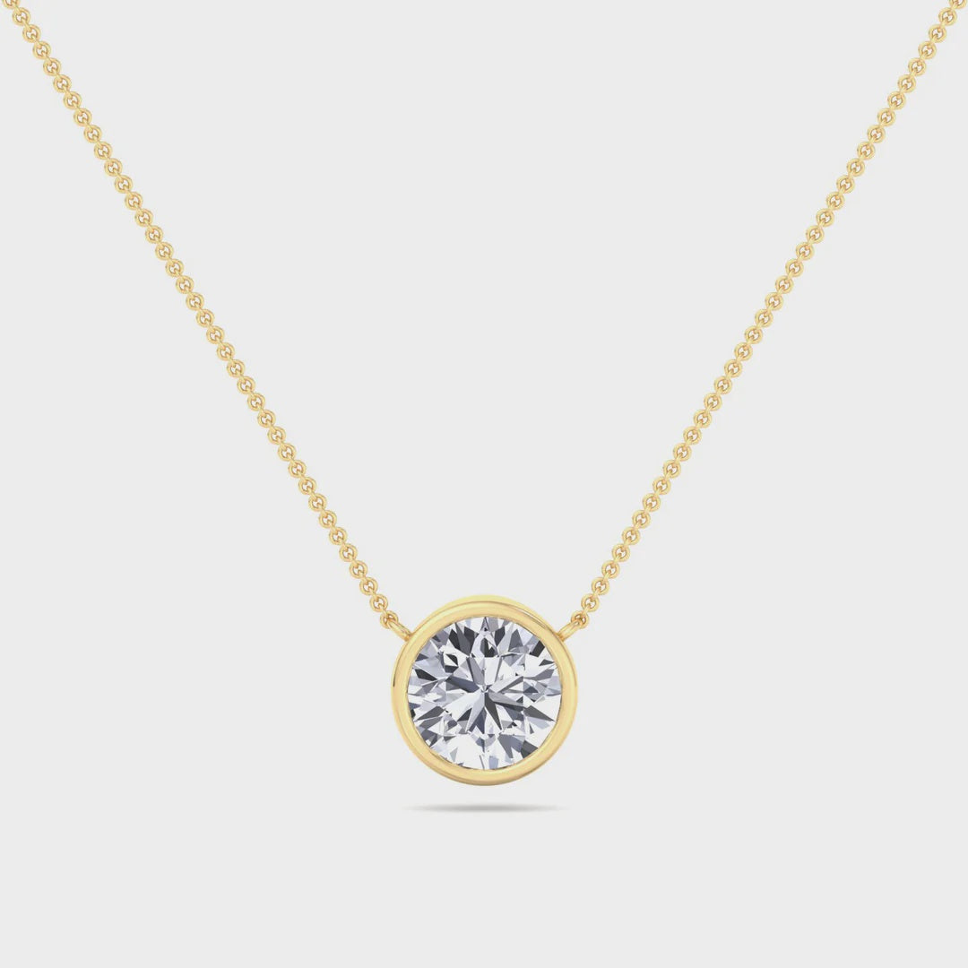 14k yellow gold 1/10 ct natural round brilliant diamond bezel set necklace