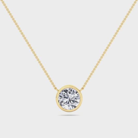 14K YELLOW GOLD 1/10 CT NATURAL ROUND BRILLIANT DIAMOND BEZEL SET NECKLACE