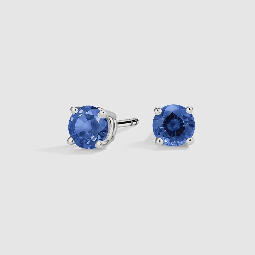 14k white gold 11 mm round brilliant lab grown blue sapphire stud earrings