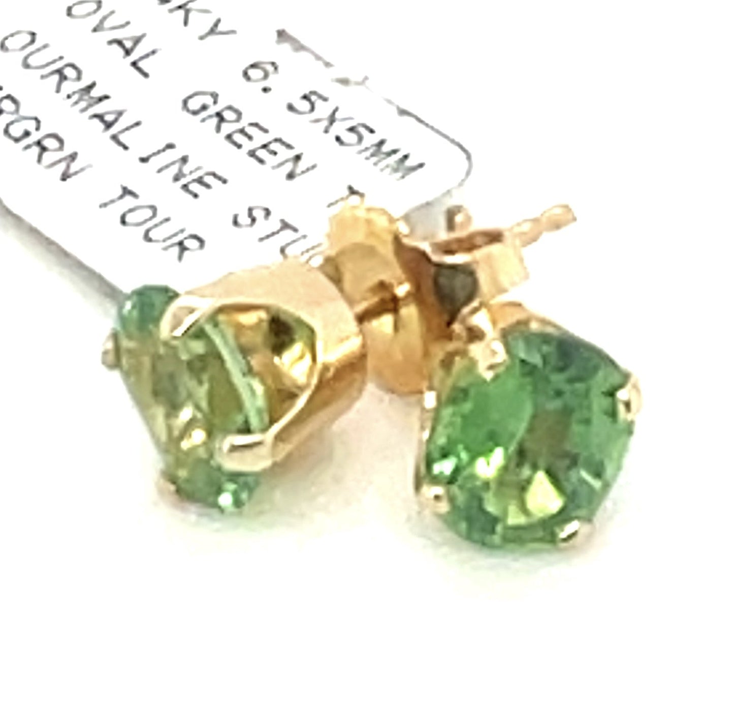 14k yellow gold 6.5x5 mm oval green tourmaline stud  earrings