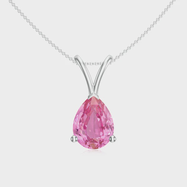 christopher fine diamonds 14k yellow gold 1.15 ct pear shape natural pink sapphire aa quality solitaire pendant with chain