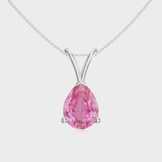 Christopher Fine Diamonds 14K YELLOW GOLD 1.15 CT PEAR SHAPE NATURAL PINK SAPPHIRE AA QUALITY SOLITAIRE PENDANT WITH CHAIN