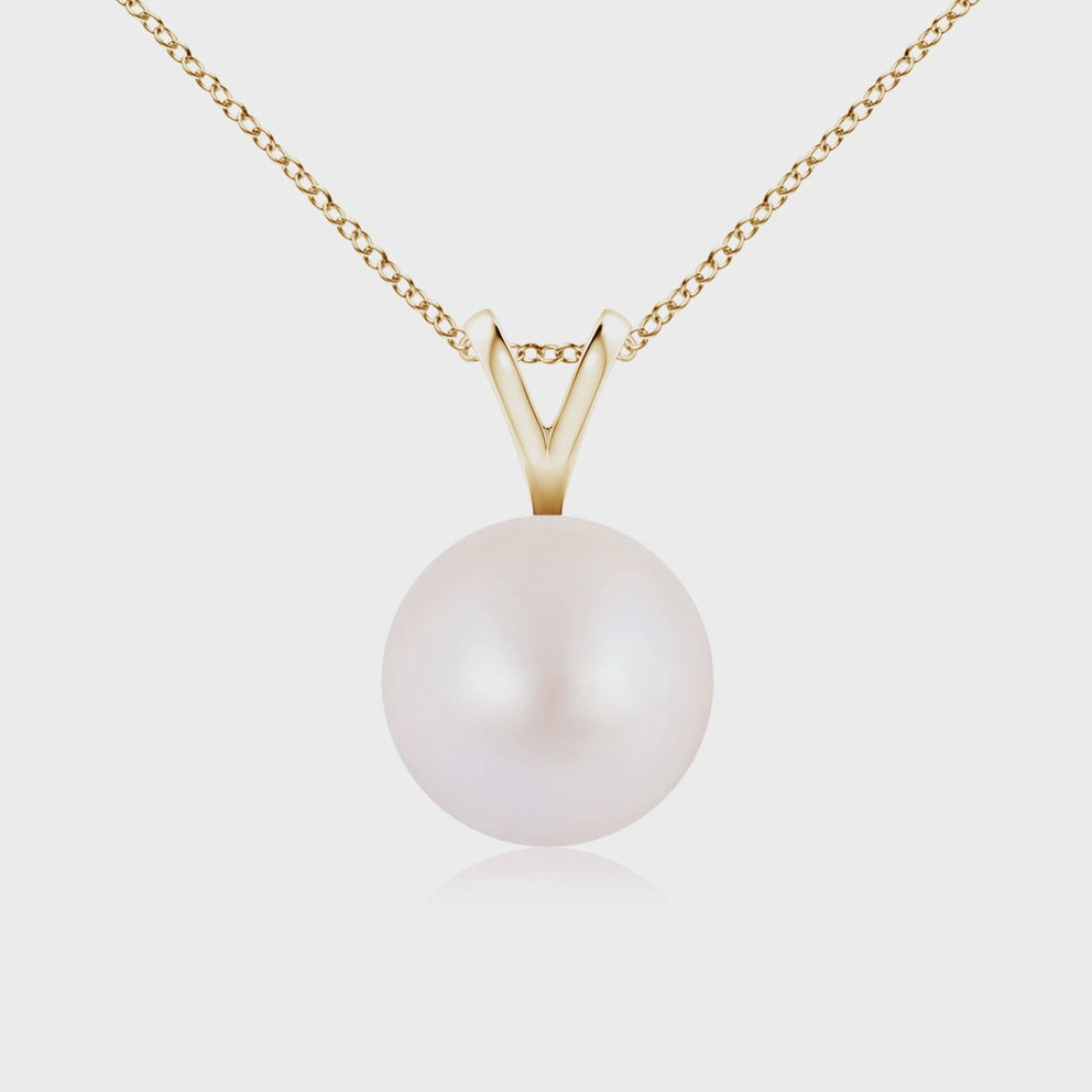 14k yellow gold 6 mm akoya pearl pendant with chain