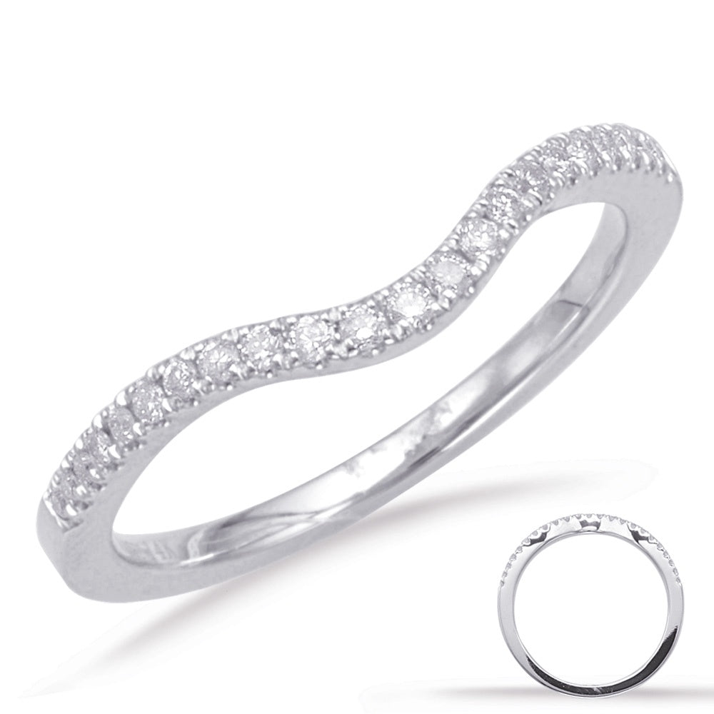 Chic 10K white gold ring featuring a wavy design and natural round brilliant diamonds on the curve band, totaling 1/10 CT TW.