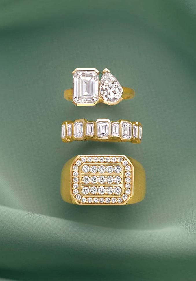 moi et toi engagement ring with diamond stack