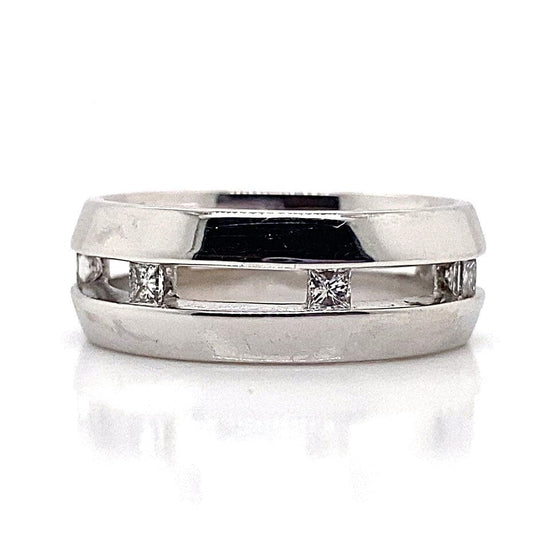 14K WHITE GOLD .56 CT TW NATURAL PRINCESS DIAMOND MEN'S ETERNITY RING