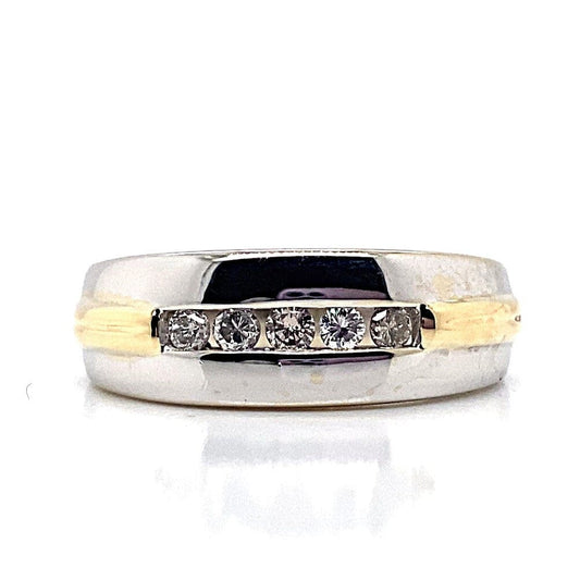 14K WHITE AND YELLOW GOLD .35 CT TW NATURAL ROUND BRILLIANT DIAMOND ACCENT CHANNEL MENS BAND
