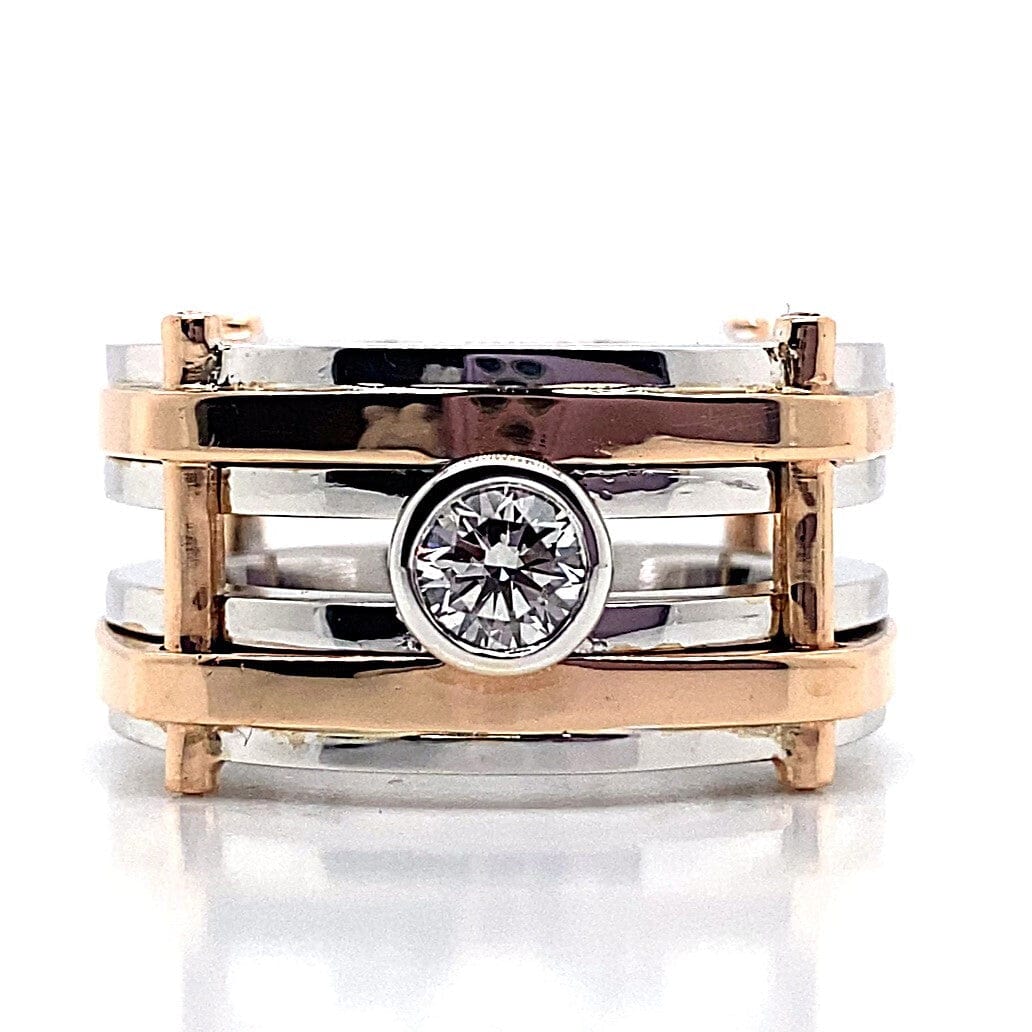 14K WHITE AND ROSE GOLD  .56CT NATURAL ROUND BRILLIANT DIAMOND CENTER H/VS2 .12CT TW ROUND BRILLIANT DIAMOND ACCENT CUSTOM RING